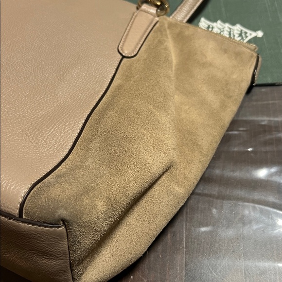 COACH Exotic Trim Suede Ava Tote Bag In Stone - Picture 11 of 17